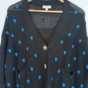Umgee Womens‎ Heart Knit Cardigan Sweater Crochet Boho V-Neck Pockets Size M